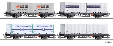 Tillig 502704 - TT - 4-tlg. Set Containertragwagen, DR, Ep. IV<br>Tillig TT-Club
